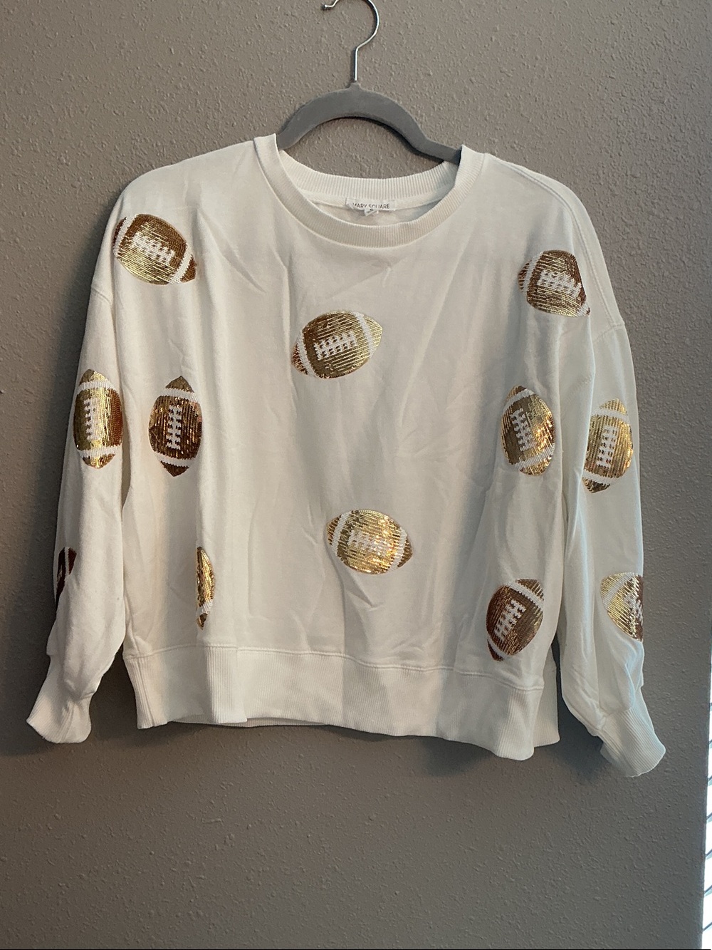 Women’s White Sequin Football Crewneck Sweatshirt